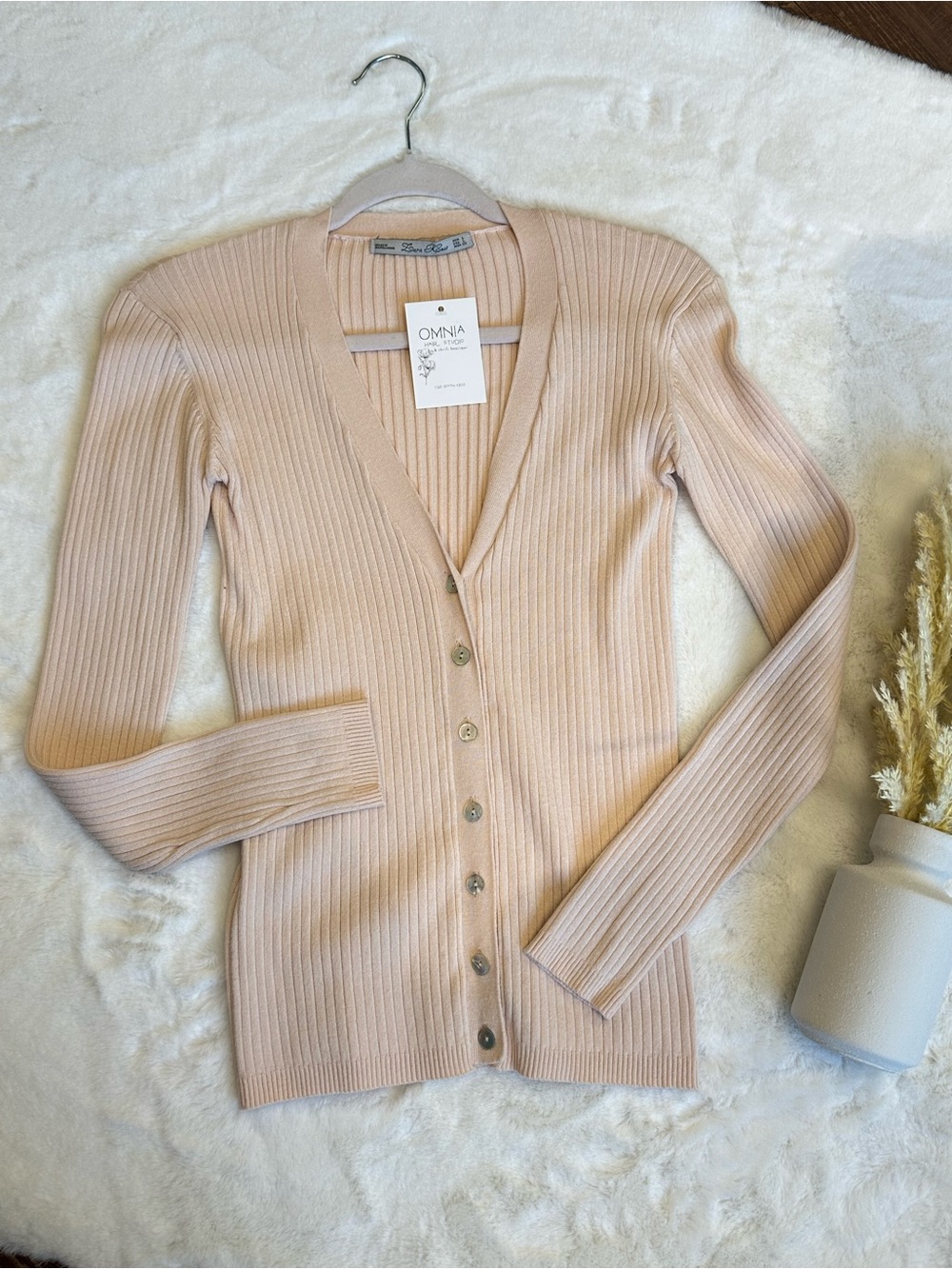 Zara Ribbed Button-Front Cardigan - Light    Peach